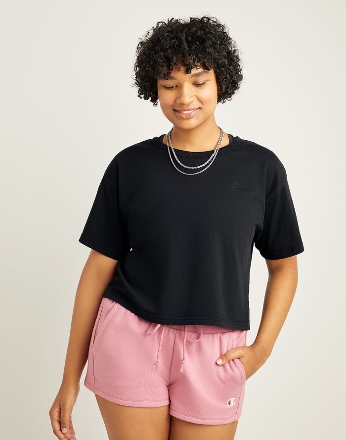 Champion Lightweight Cropped T-Shirt Dames - Zwart - Belgie 6830VQGBM